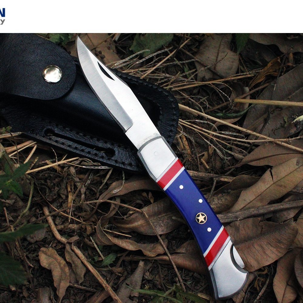 Custom Handmade Stainless Steel American Flag Folding Pocket Knife by American Cutlery