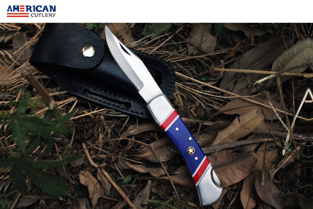 Custom Handmade Stainless Steel American Flag Folding Pocket Knife by American Cutlery