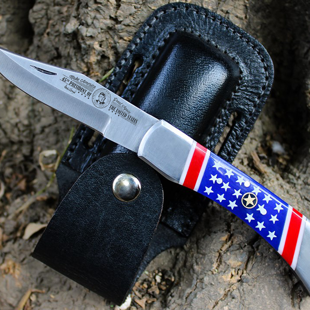 Handmade Stainless Steel American Flag Folding Pocket Knife by American Cutlery